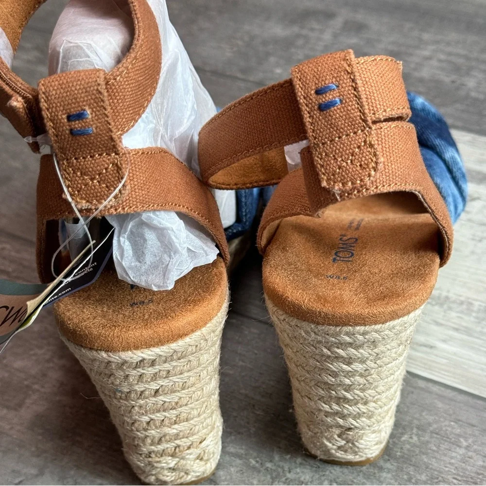Tom’s Marisela wedge heel sandal espadrille blue NWT size 8.5